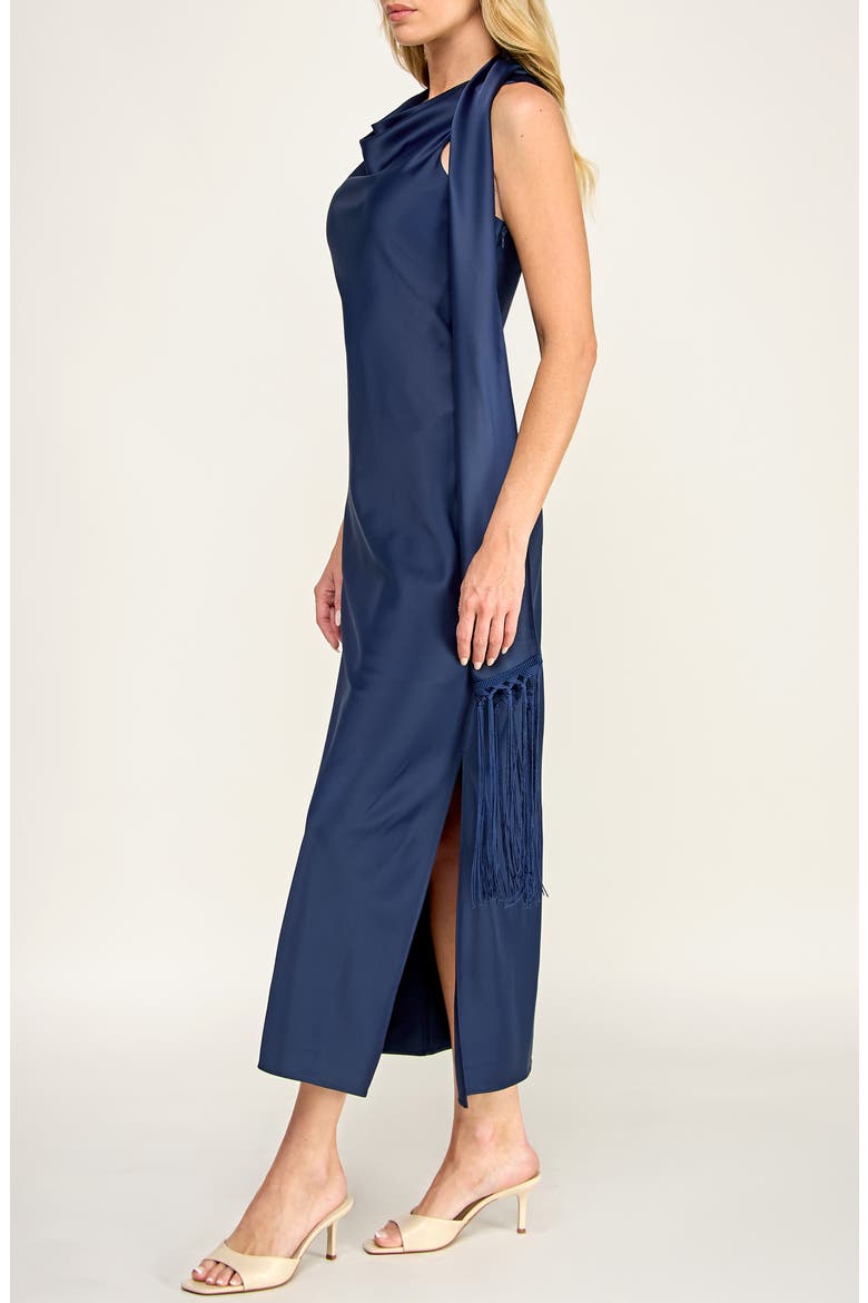 Sash Detail Satin Maxi Dress, Alternate, color, NAVY