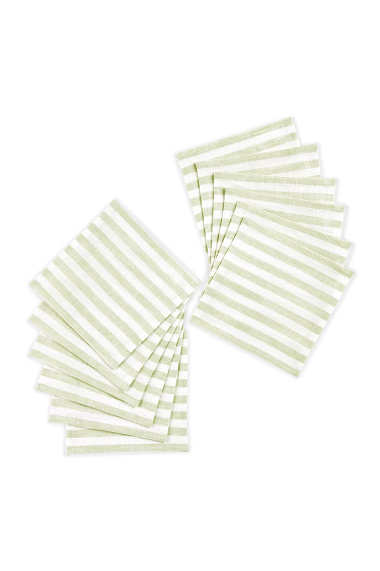 Linen Cocktail Napkins Set of 12, 6 x 6" - Amalfi Stripe, Main, color, Sage and White