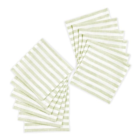 Linen Cocktail Napkins Set of 12, 6 x 6 Inch for Dining Table, Holiday and Everyday Table Decor - Amalfi Stripe