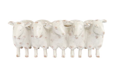 Farmhouse Resin Sheep Planter, White