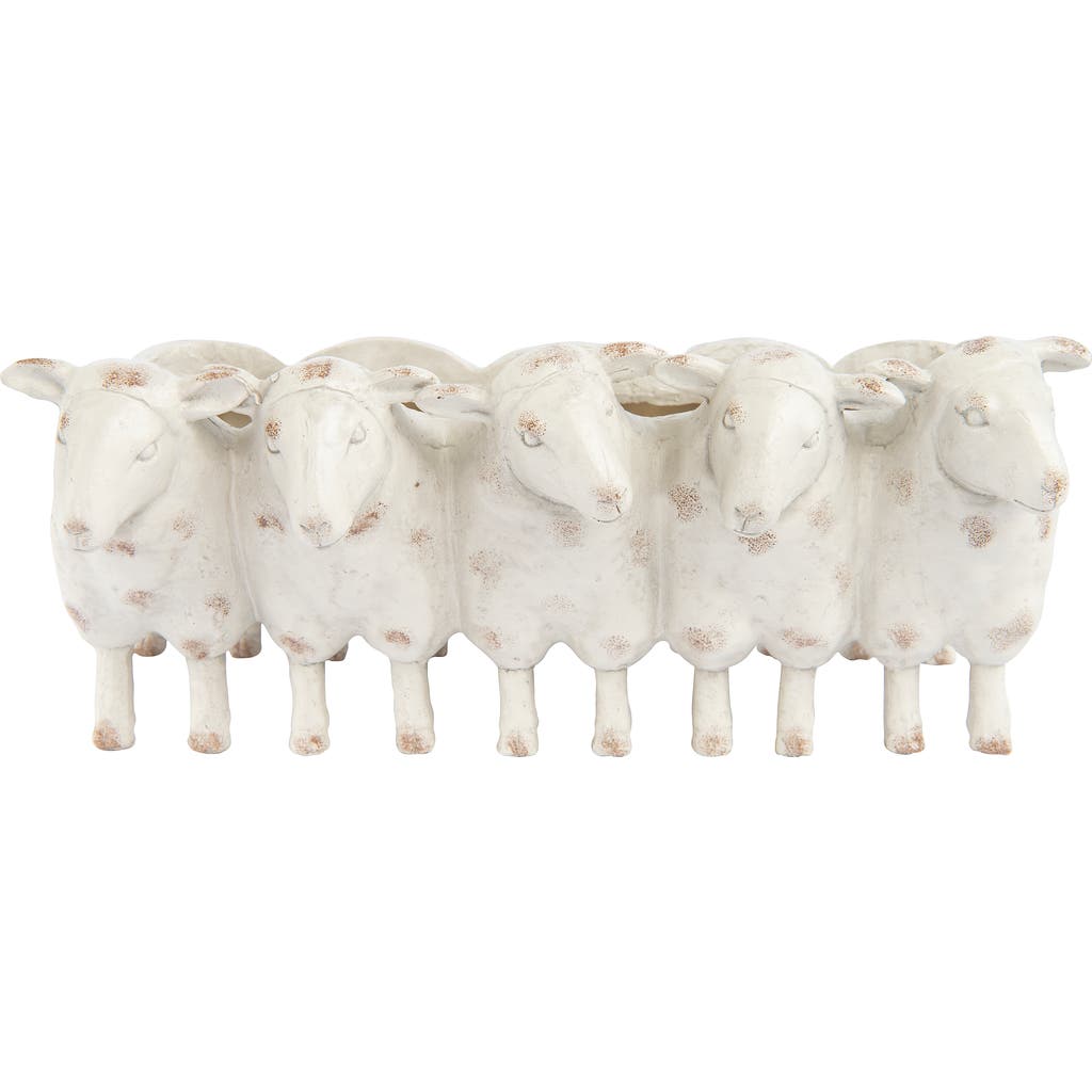 Storied Home Farmhouse Resin Sheep Planter, White In White
