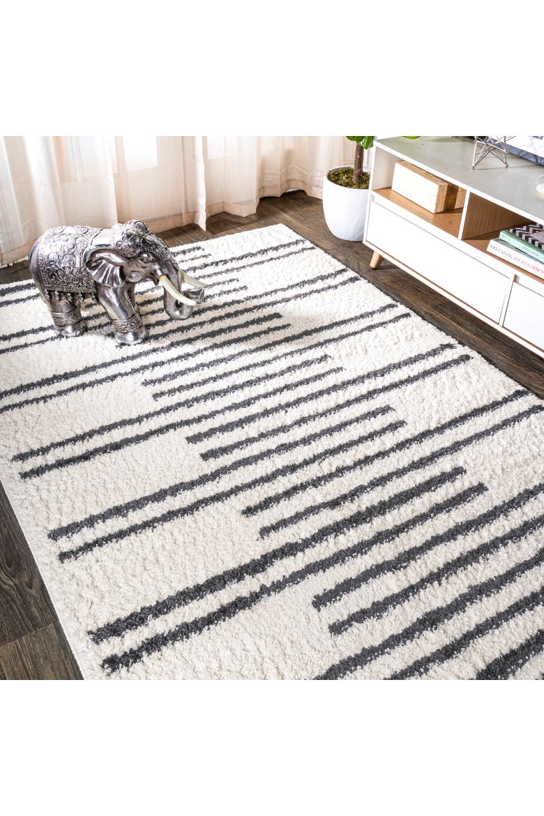 Petra Stripe Geometric Shag Area Rug, Alternate, color, White/Gray