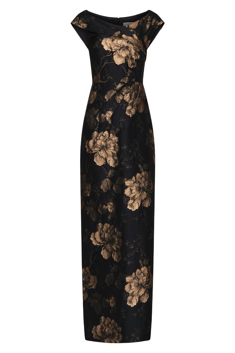 Myla Metallic Floral Jacquard Column Gown, Alternate, color, DK TWILIGHT