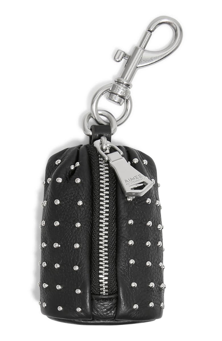 AIMEE Tamitha Leather Key Fob, Main, color, Black/ Shiny Silver Studs
