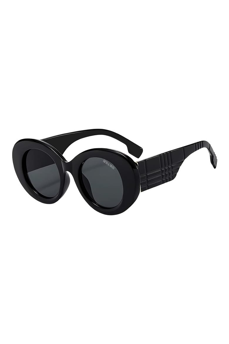 Molly 50mm Polarized Round Sunglasses, Alternate, color, BLACK/ BLACK