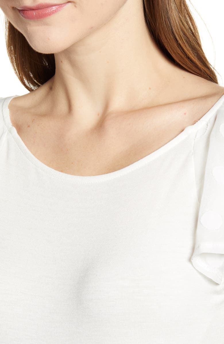 Loveappella Dot Chiffon Flutter Sleeve Top, Alternate, color, 