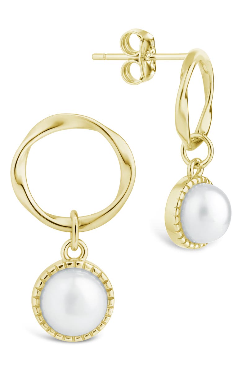 Sterling Forever Cline Cultured Pearl Drop Earrings, Main, color, Gold/ White