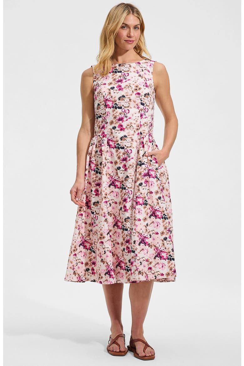 Poplin Boatneck Midi Dress, Main, color, Ivory/Soft Blush Blooms