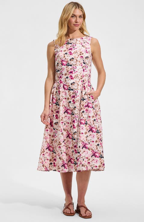 Poplin Boatneck Midi Dress