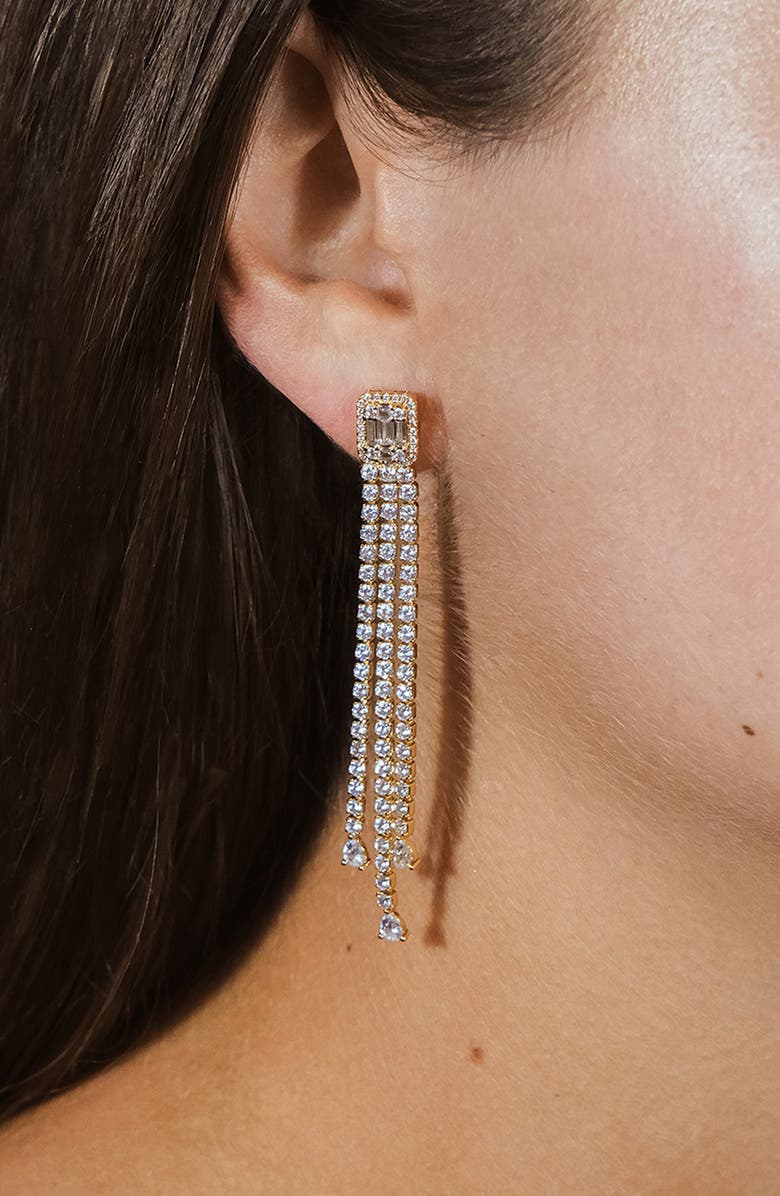 Sterling Forever Naomi Cubic Zirconia Drop Earrings, Alternate, color, Silver