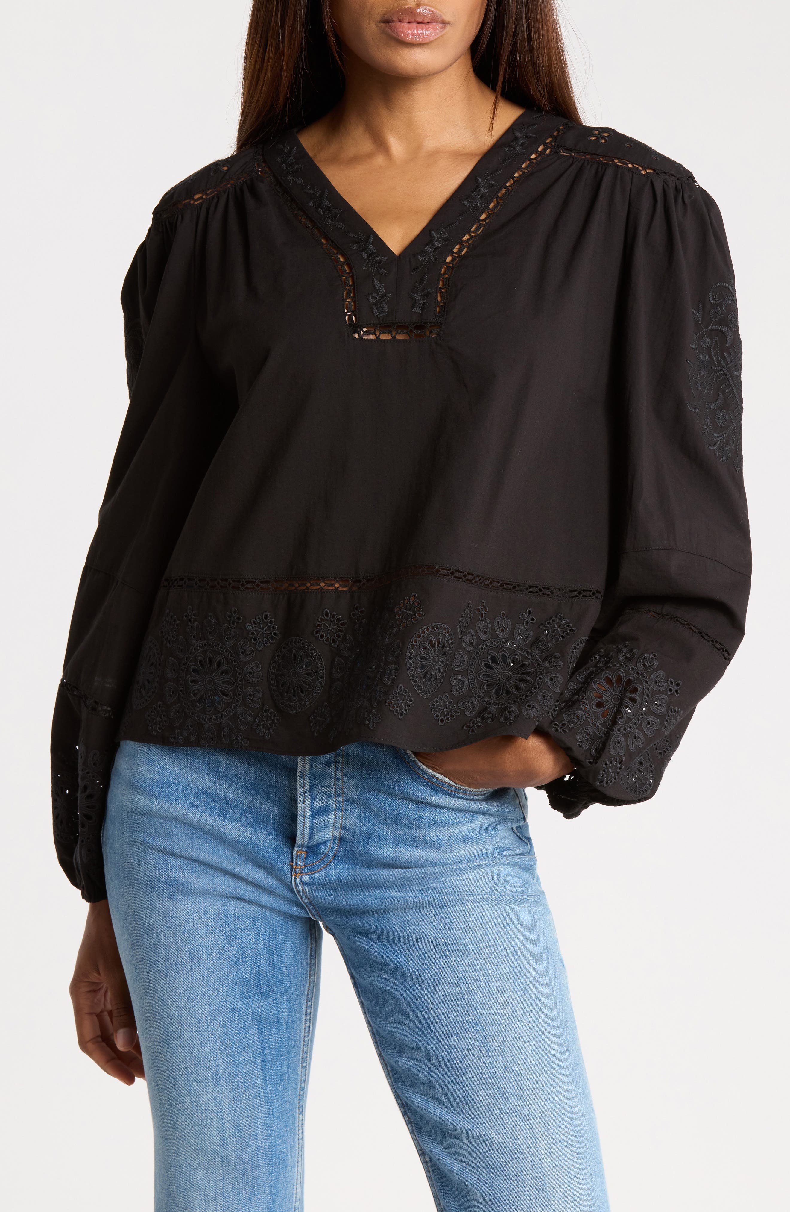Embroidered Blouson Sleeve Top