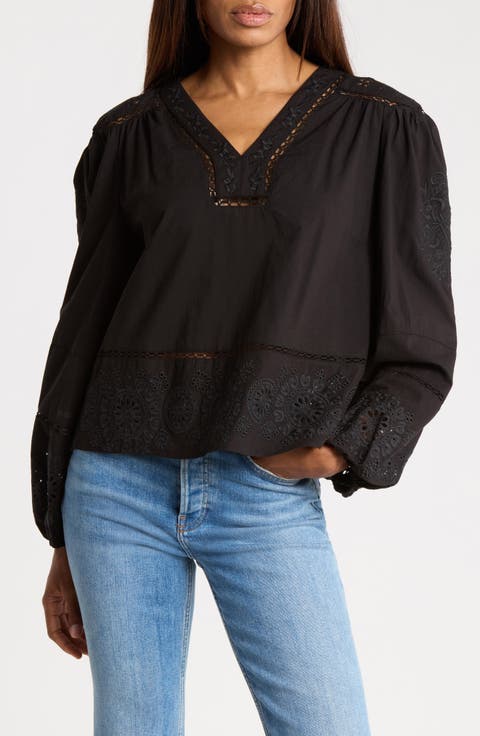 Embroidered Blouson Sleeve Top