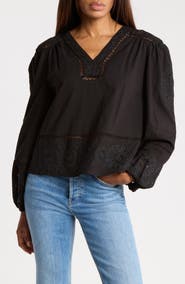 Joie Embroidered Blouson Sleeve Top