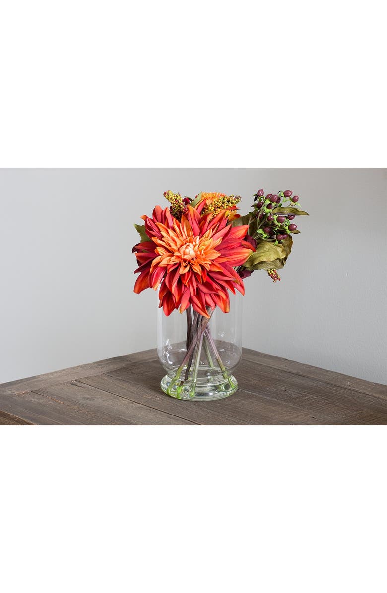 NEARLY NATURAL Orange Dahlia & Mum with Vase Arrangement, Alternate, color, 