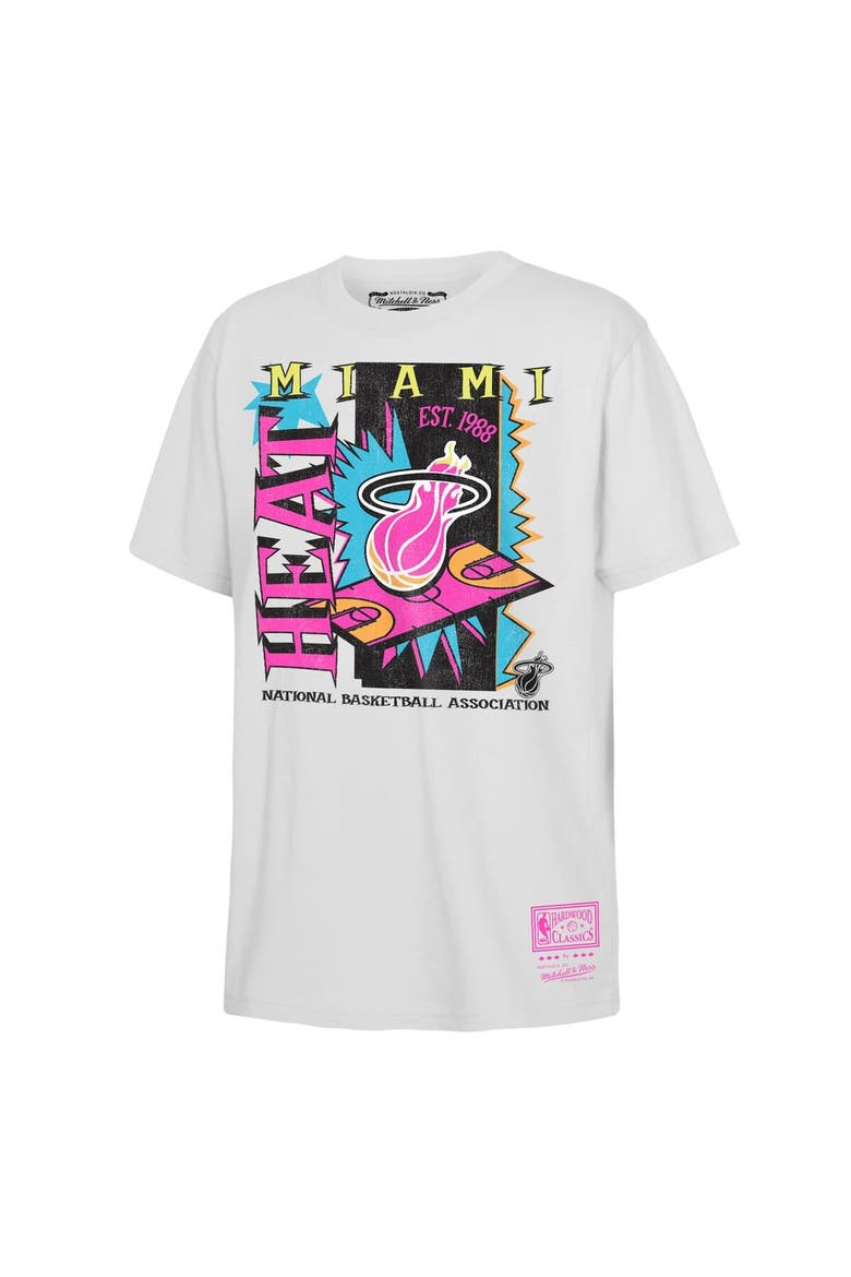 Youth Mitchell & Ness  White Miami Heat Neon Court Shock T-Shirt, Main, color, White