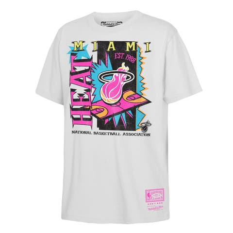 Youth Mitchell & Ness  White Miami Heat Neon Court Shock T-Shirt