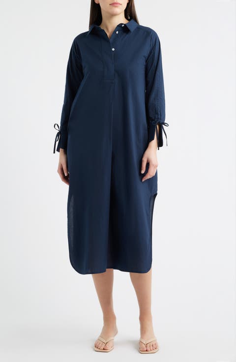 Gathered Long Sleeve Cotton Maxi Dress