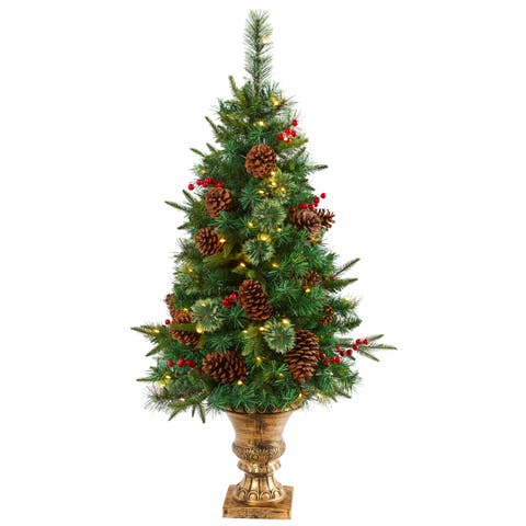 4-ft Pine, Pinecone and Berries Artificial Christmas Tree in Decorative Urn