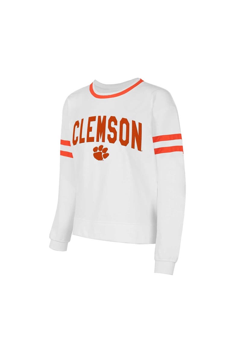 Women's Concepts Sport  White Clemson Tigers Borough French Terry Arch Over Long Sleeve T-Shirt, Alternate, color, White