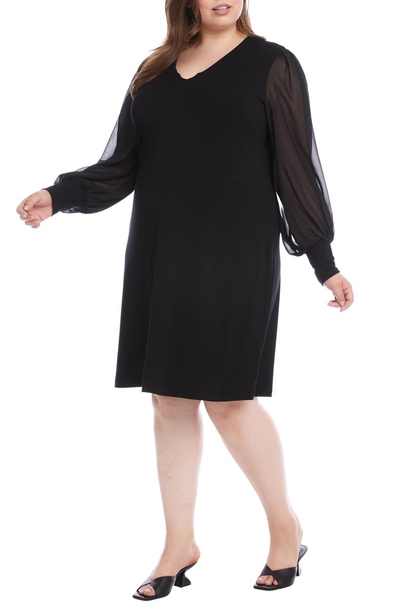Karen Kane Sheer Long Sleeve Jersey Sheath Dress, Alternate, color, Black