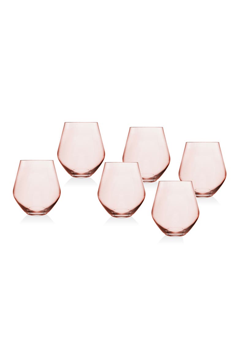 Meridian Blush Set of 6 Stemless Glasses, Main, color, BLUSH