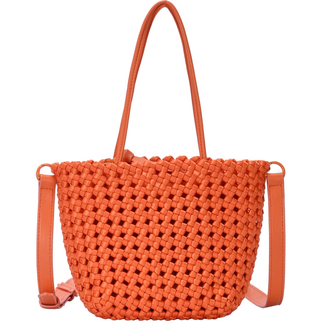 Madison West Open Weave Tote Bag With Zip Pouch In Orange