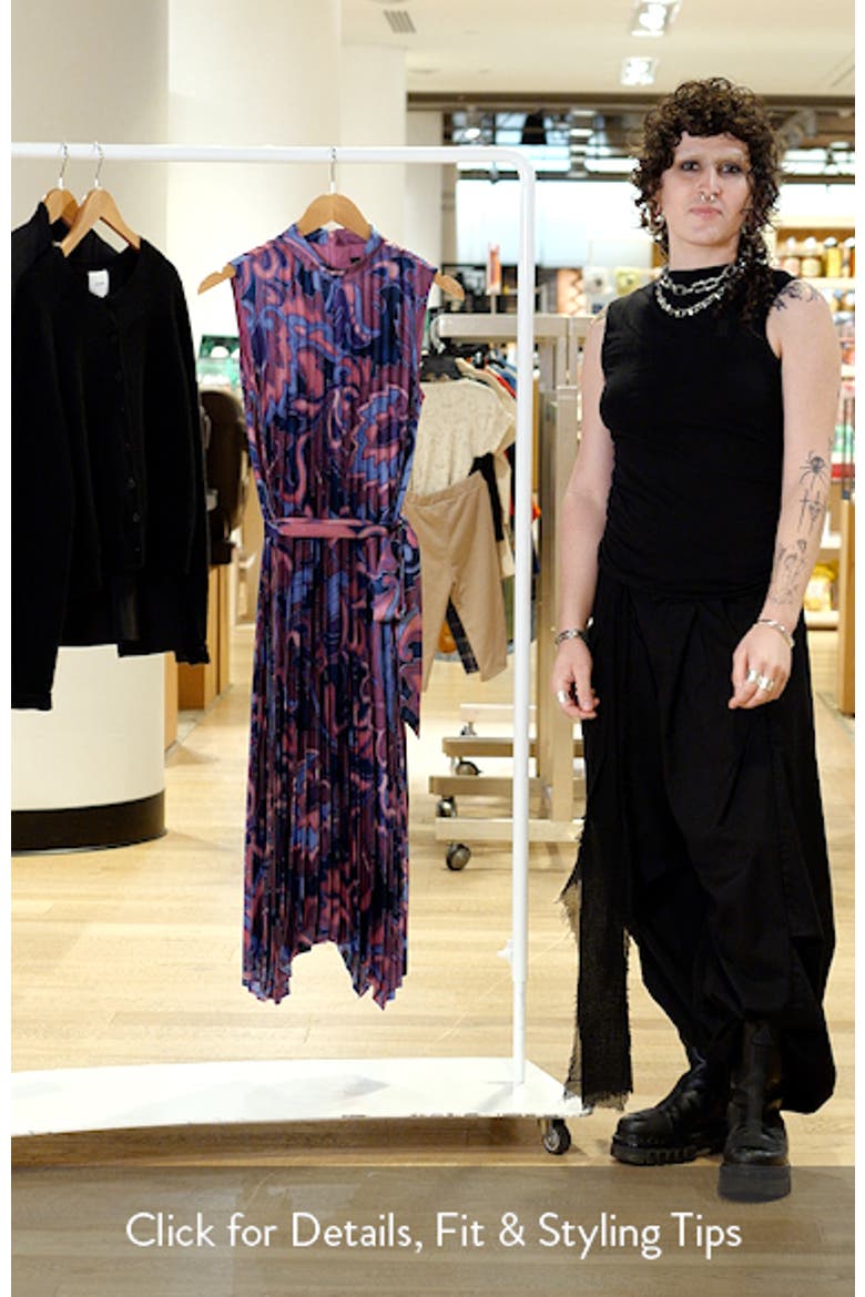 Print Pleated Tie Waist Midi Dress video