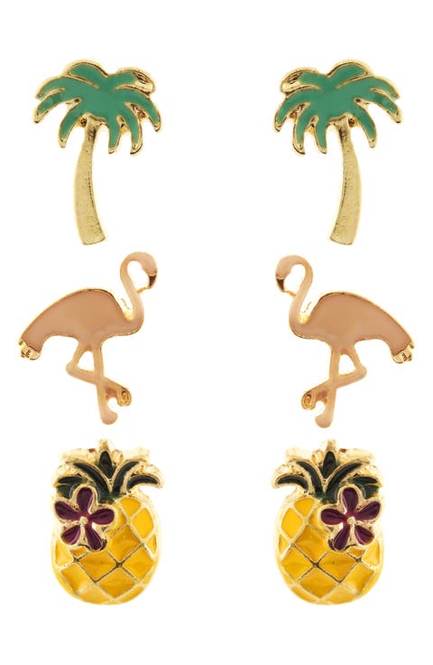 Set of 3 Tropical Vacation Stud Earrings