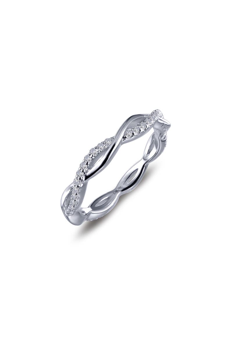 Pavé Simulated Diamond Twist Eternity Ring, Main, color, WHITE GOLD
