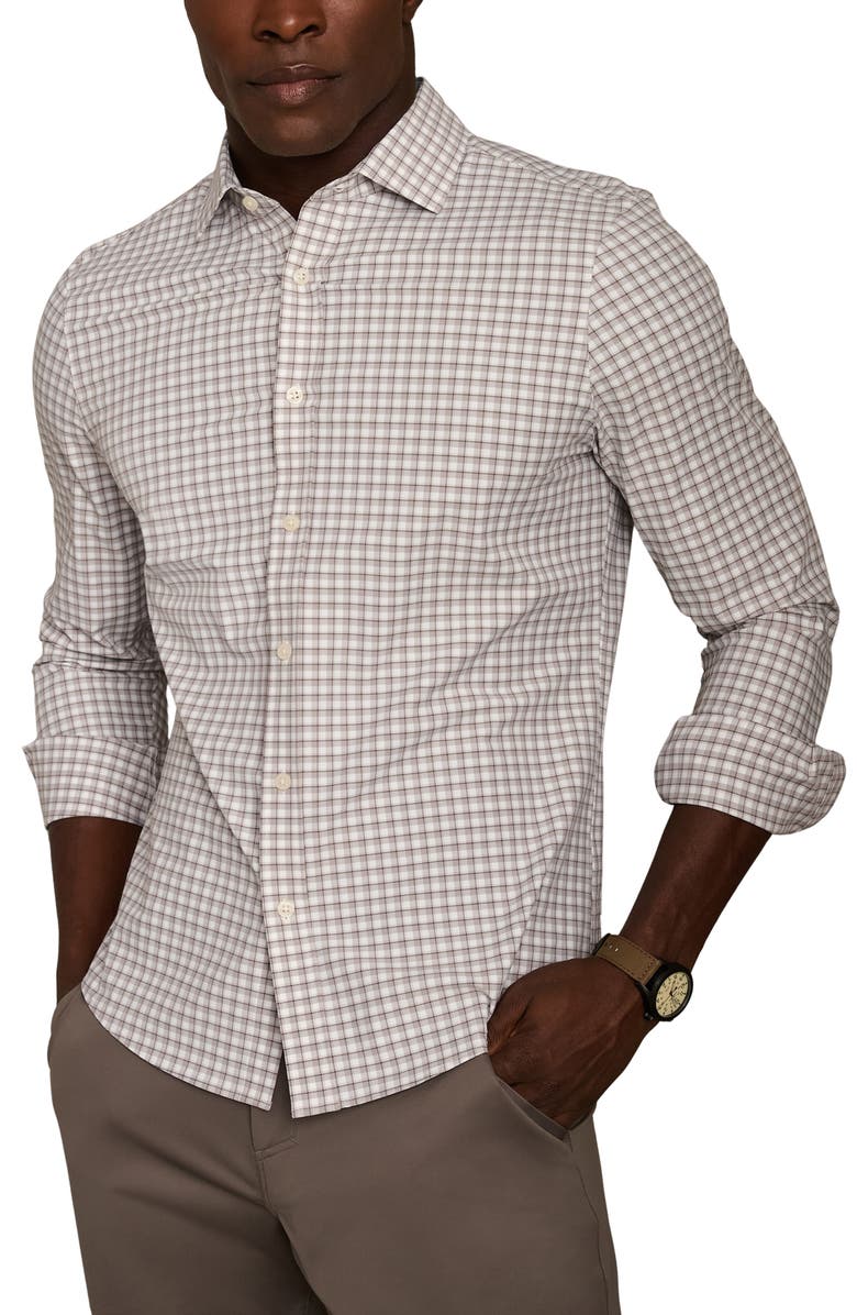 Rhone State of Mind Slim Fit Check Performance Button-Up Shirt, Main, color, Smokey Olive Plaid