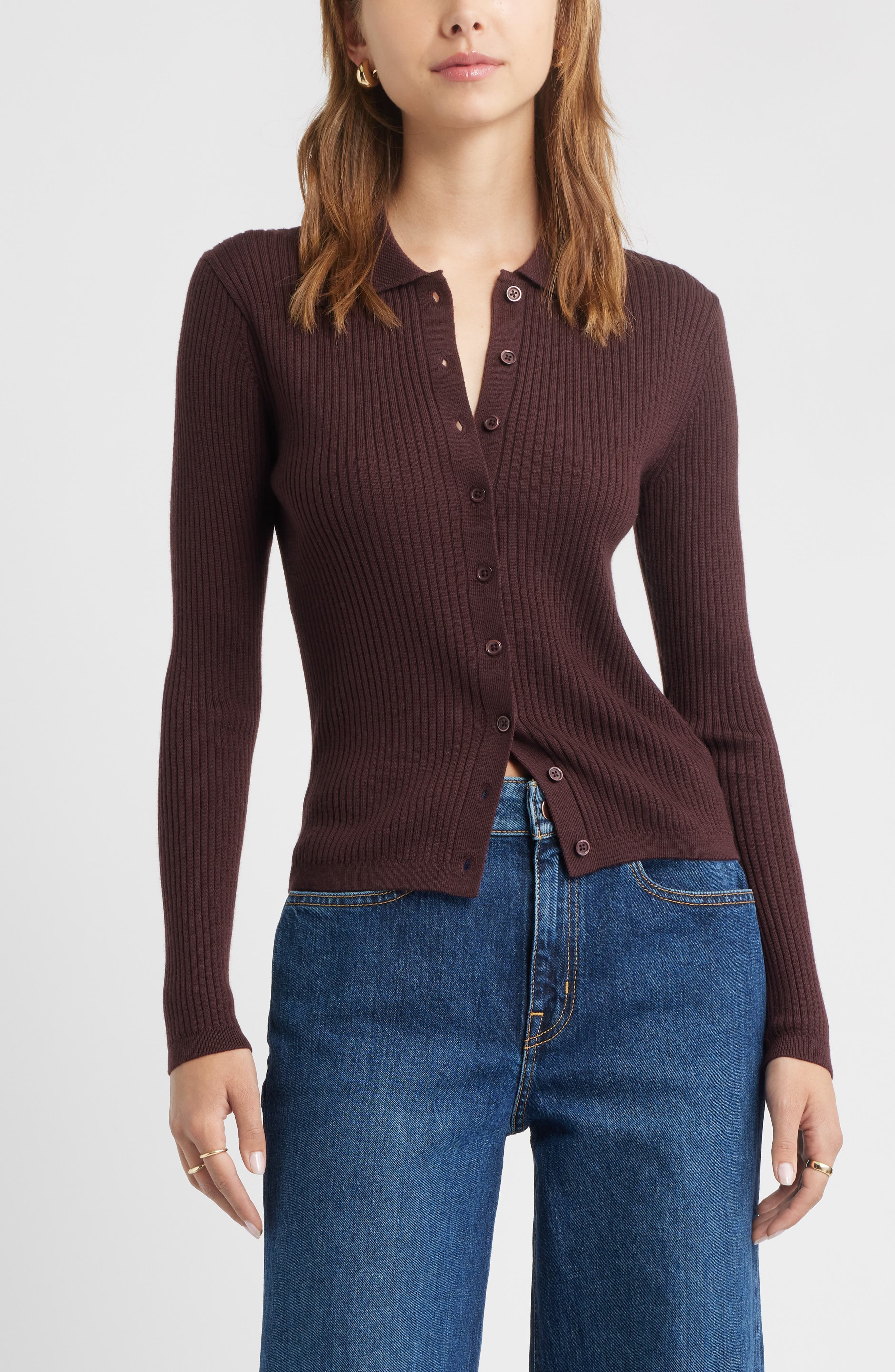 Open Edit Collared Merino Wool Cardigan