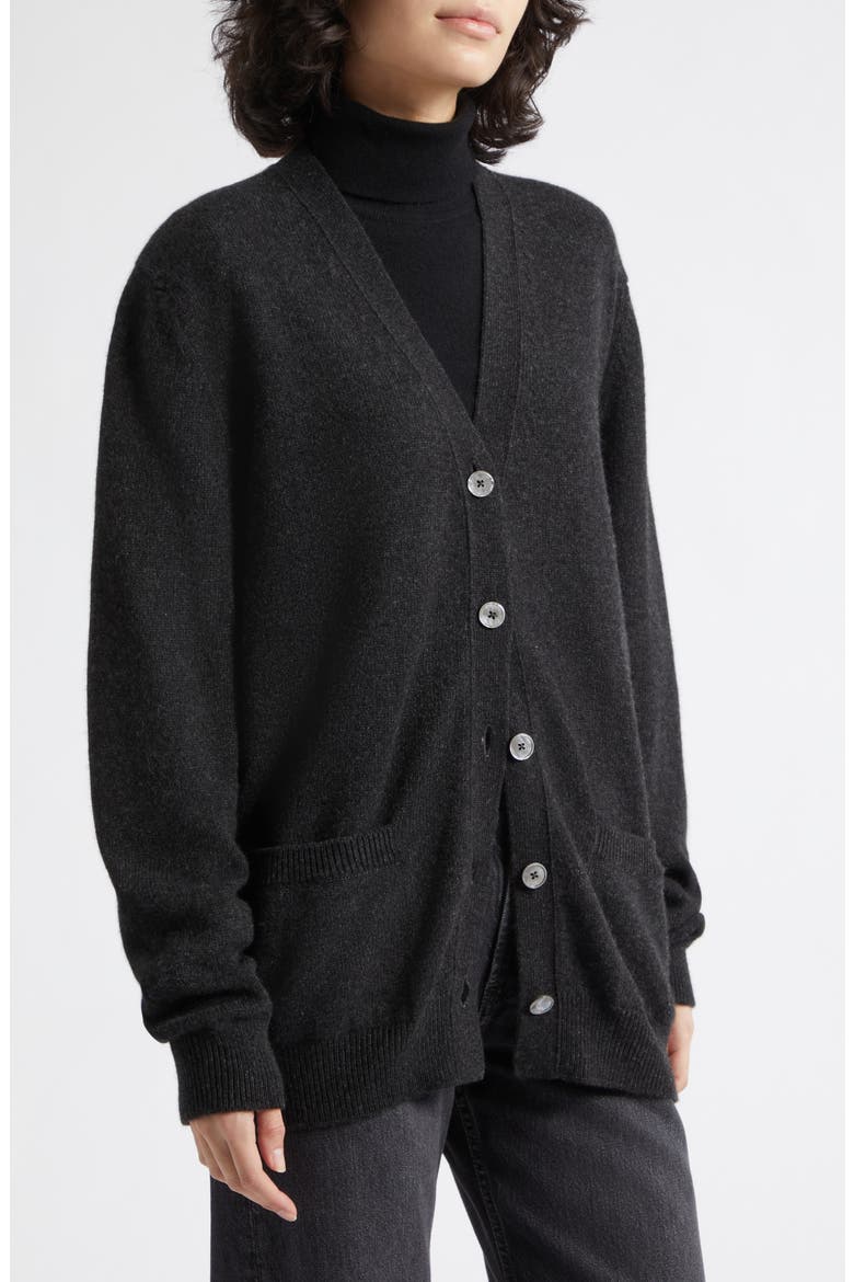 Wild Thistle Intarsia Cashmere Cardigan, Alternate, color, COAL COLOURWAY
