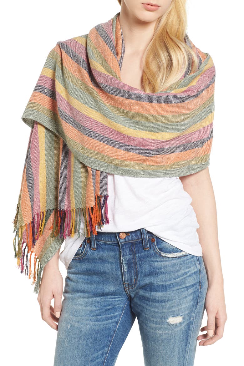 Rainbow Stripe Silk & Cotton Cape Scarf, Alternate, color, MULTI STRIPE
