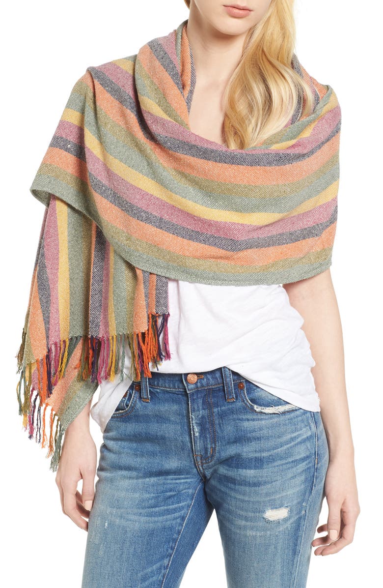 Madewell Rainbow Stripe Silk & Cotton Cape Scarf, Alternate, color,