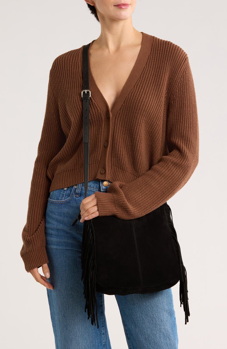 Lucky Brand Bran Nyra Suede Fringe Crossbody Bag, Alternate, color, Black