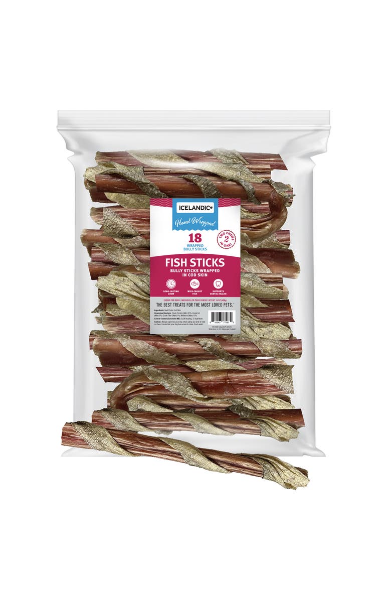ICELANDIC+ Fish Sticks - Bully Stick Wrapped In Cod Skin - 18 Pack, 6 Inch, Alternate, color, Multicolored