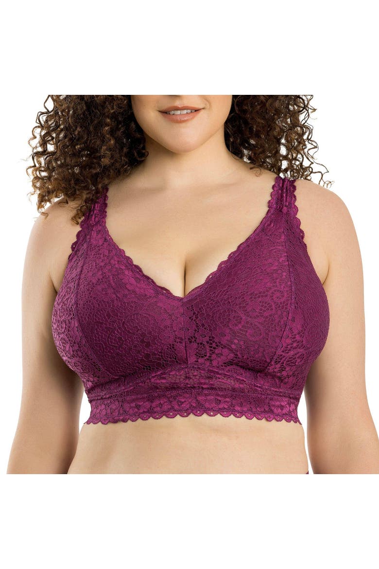 Adriana Wire-Free Lace Bralette, Alternate, color, Blackberry