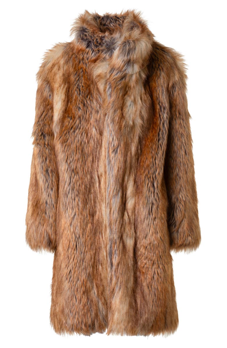 Akris punto Stand Collar Faux Fur Coat, Alternate, color, Camel-Multicolor