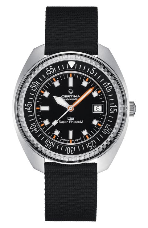 DS PH1000M Automatic Rubber Strap Watch, 43.5mm
