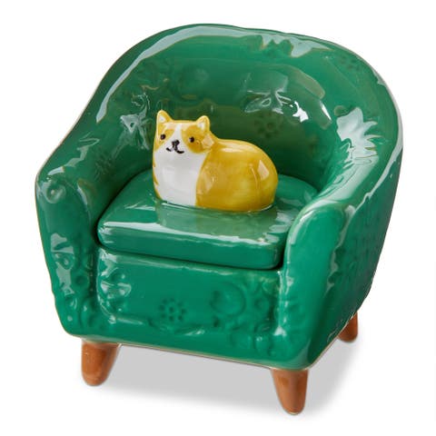 Orange Cat Chair Lidded Trinket Box Multi Earthenware Everyday
