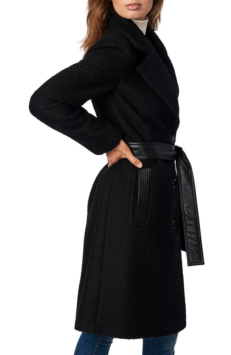 Bernardo Faux Leather Detail Belted Coat, Alternate, color, 