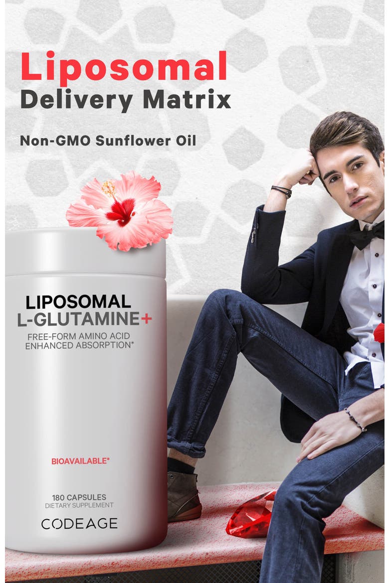 Liposomal L-Glutamine 1000mg Capsules Supplement, Alternate, color, White