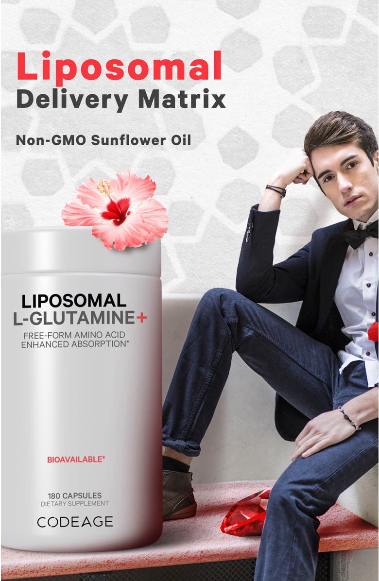 Codeage Liposomal L-Glutamine 1000mg Capsules Supplement, Alternate, color, White