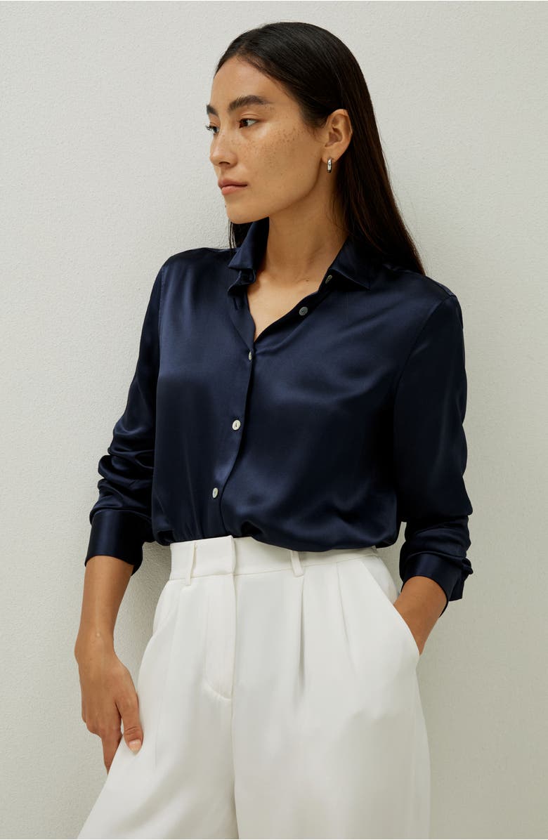 Lilysilk Elegant Button Up Silk Shirt, Alternate, color, Navy Blue