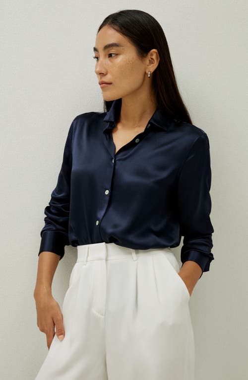 Lilysilk Elegant Button Up Silk Shirt In Navy Blue