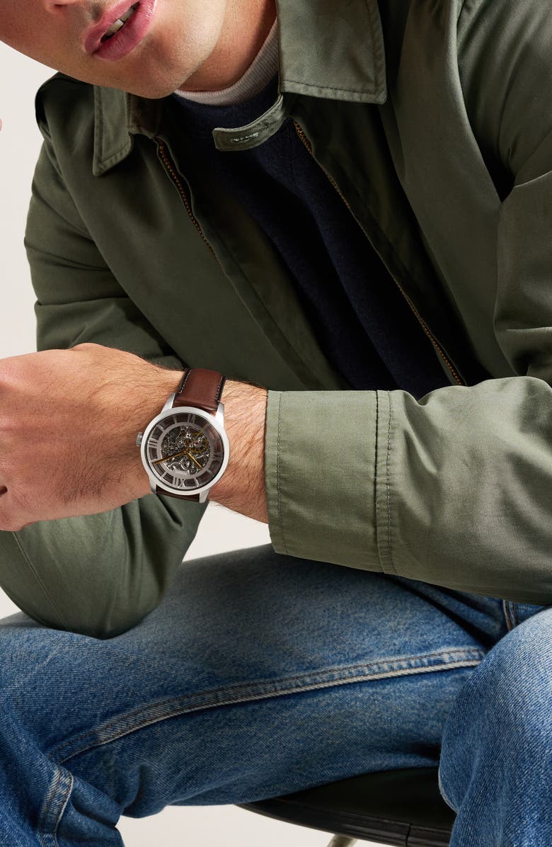 Fossil Townsman Leather Strap Watch, 44mm, Alternate, color, Brown/ Silver/ Gold