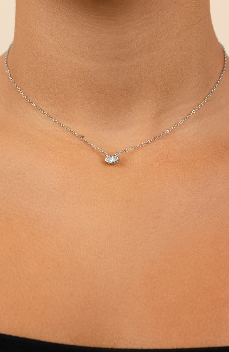 Sterling Forever Bezel Marquise Cubic Zirconia Pendant Necklace, Alternate, color, Silver