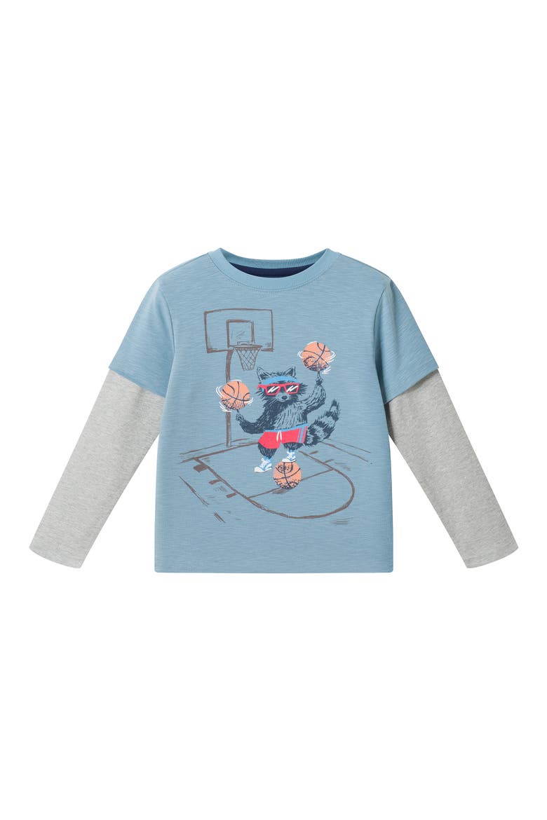 Kids' Raccoon Basketball Graphic Two-Fer Tee, Main, color, LT BLUE BBALL