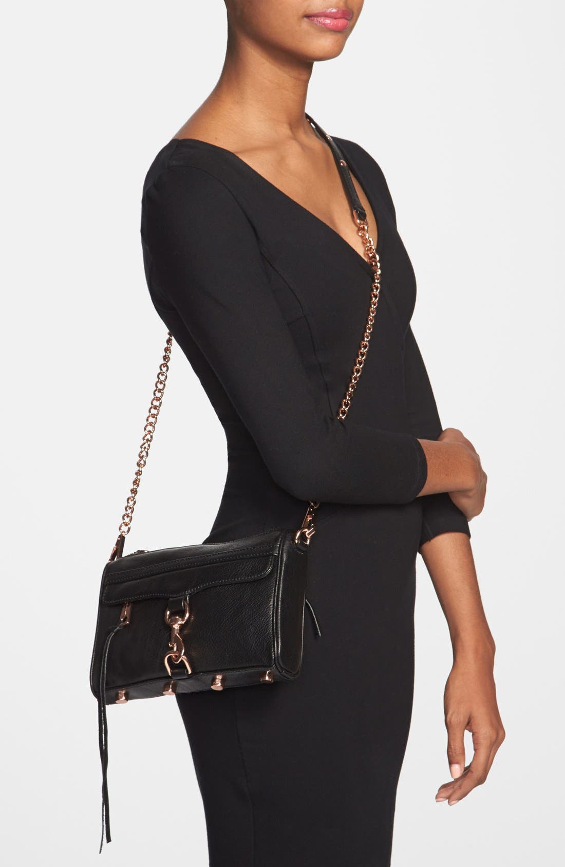 'Mini MAC' Convertible Crossbody Bag, Alternate, color, BLACK/ ROSE GOLD