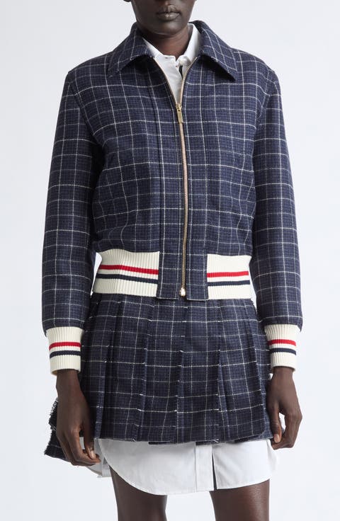 Windowpane Tweed Bomber Jacket
